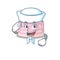 Strawberry cake cartoon concept Sailor wearing hat