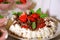 Strawberry cake with cream and mint with grated chocolate airy and incredibly tasty from natural products