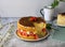 Strawberry cake, vanilla sponge cake with cream cheese and fresh strawberries. Summer cake.