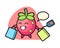 Strawberry cartoon holding a shopping bag