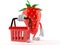 Strawberry character holding shopping basket