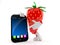 Strawberry character with smart phone