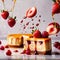 Strawberry cheesecake, dynamic food photography with splash effect