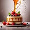 Strawberry cheesecake, dynamic food photography with splash effect