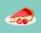 Strawberry cheesecake on plate. Vector illustration of sweet berry cake
