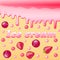 Strawberry and cherry on a background of a waffle texture