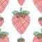 Strawberry cotton cut out seamless vector pattern background. Frayed edges weave stitch effect red berries on white