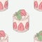 Strawberry cream cake with mint seamless pattern. Sweet dessert illustration