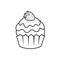 Strawberry cup cake black outline vector illustration