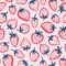 Strawberry cute semless pattern. Vector hand drawn background