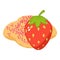 Strawberry dessert icon isometric vector. Pink sprinkle cookie near strawberry