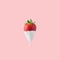 Strawberry with dripping white paint on pink background. Minimal food concept