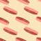 Strawberry eclairs seamless doodle pattern. Pink and maroon colored french bakery dessert on light background