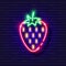 Strawberry erotic neon icon. Sex shop concept. Toys for adults. Gadgets for love. Vector sign for design, website, signboard,