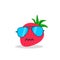 Strawberry face cartoon with emotion sunglasses