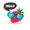 Strawberry face cartoon with emotion sunglasses