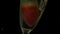 Strawberry falling into flute of champagne