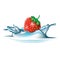 Strawberry falling in water splash isolated