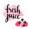 Strawberry fresh juice graphic design , vector illustration with pink berry and stylish phrase.