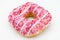 Strawberry Frosted Donut with Sprinkles on a White Background