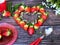 Strawberry  heart on wooden background sweet berry vitamin vegan diet