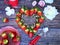 Strawberry  heart on wooden background sweet berry vitamin vegan diet