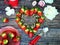 Strawberry  heart on wooden background sweet berry vitamin vegan diet