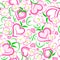 Strawberry hearts and flowers seamless texture