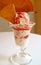 Strawberry Ice Cream Sundae Served on White Table