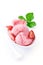 Strawberry icecream garnished with fresh fruit