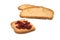 strawberry jam on crackers slices on white background