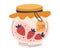Strawberry jam in glass jar. Doodle of home cooking. Healthy Sugar Replacement. Homemade berry jelly cartoon icon. Clipart for
