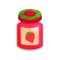 Strawberry jam in glass jar with lid, homemade fruit jam jar cartoon vector Illustration