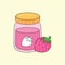 Strawberry jam jar vector illustration, colored fruits food linear style pictogram