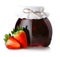 Strawberry jam with ripe strawberries on white