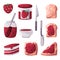 Strawberry jam spread in sliced baked bread sandwich object set collection
