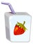 Strawberry juice box with straw. Cartoon drink icon