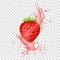 Strawberry juice splash and realistic fresh fruit.