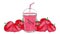 Strawberry juice and strawberries. Animation on a white background.