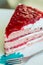 Strawberry layer cake on white dish