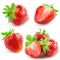 Strawberry with leaves isolated on a white. Collectio
