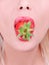 Strawberry in lips