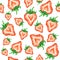 Strawberry love. Water color drawing of strawberry. Watercolor seamless strawberry pattern