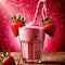 Strawberry Milkshake, rich sweet dairy ice cream and milk drink beverage