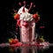 Strawberry milkshake splash in the black background