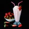 Strawberry milkshake with strawberry syrup decorated with fruit