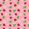 Strawberry mojito seamless vector pattern on pink background.