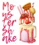 Strawberry Monstershake dessert. Cartoon style vector Freakshake icon isolated on white background