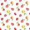 Strawberry peach apricot ripe red yellow watercolor fruit seamless pattern. Endless print for textile, clothes, fashion fabric,