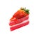 Strawberry piece of cake on white background